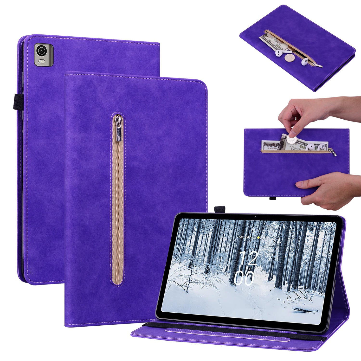 For Nokia T21 Zipper Pocket PU Leather Case Elastic Band Closure Stand Card Holder Tablet Cover For Nokia T21 Zipper Pocket PU Leather Case Elastic Band Closure Stand Card Holder Tablet Cover